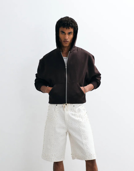  Courtside Rhinestone Pearl Embellished Jorts In White 