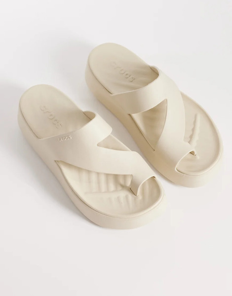  Crocs Getaway Platform Toe Loop Sandals In Sandstone White 