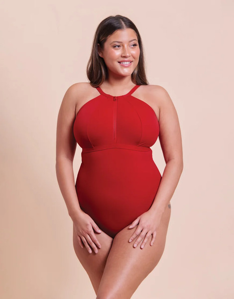  Curvy Kate Zip Tide Non Wired Multiway Swimsuit In Red 