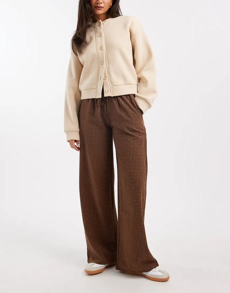  Daisy Street Pull On Drawstring Trouser In Rust Check Brown 
