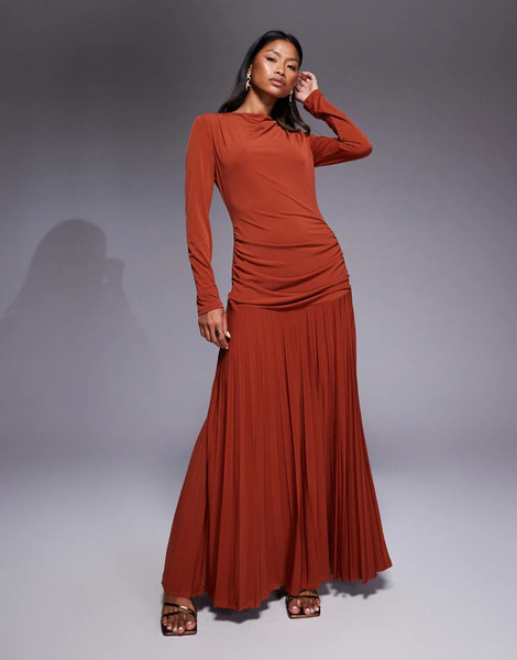  Daska Pleated Maxi Dress In Rust Orange 