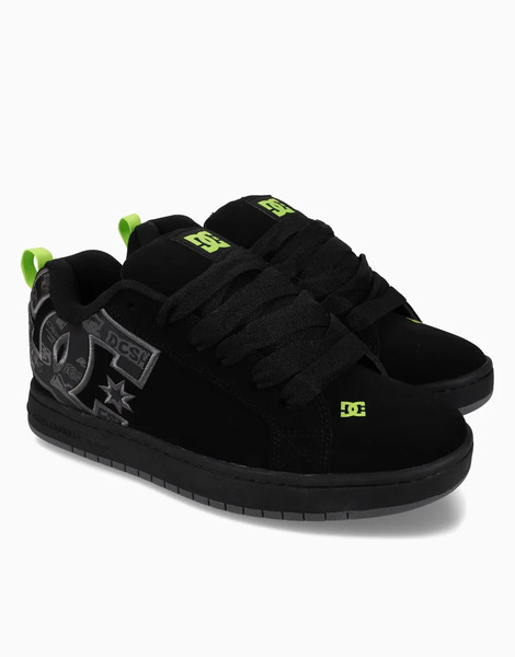  Dc Shoes Court Graffik Leather Trainers In Black/grey/lime 