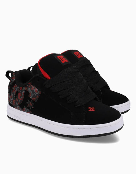  Dc Shoes Court Graffik Leather Trainers In Black/grey/red 