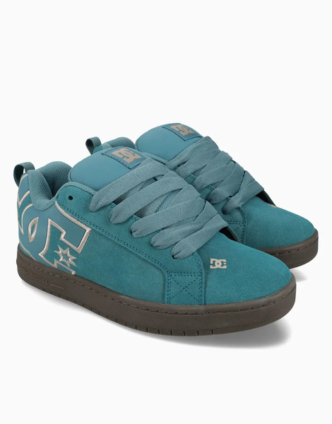  Dc Shoes Court Graffik Leather Trainers In Teal/gum Green 