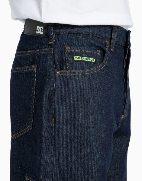  Dc Shoes Worker Baggy Denim Cargo Jeans In Dark Denim   Mblue 