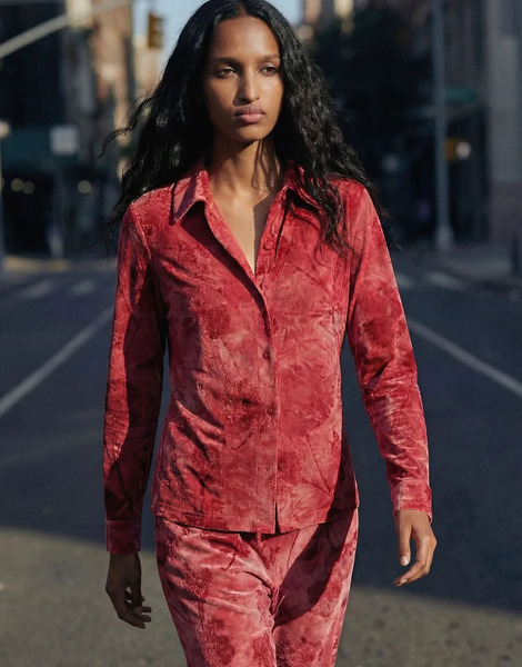  Desigual Buttoned Flocked Shirt In Pink Red 