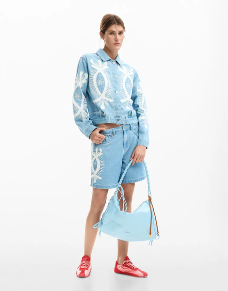  Desigual Embroidered Denim Bermuda In Blue 