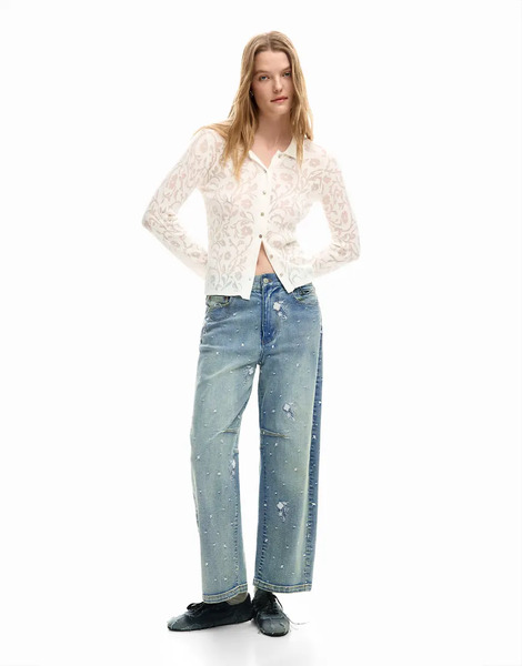  Desigual Embroidered Jeans In Blue 