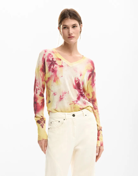  Desigual Fine Floral Sweater In Pink 