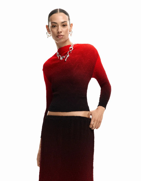  Desigual Gradient Blouse In Red Multi 