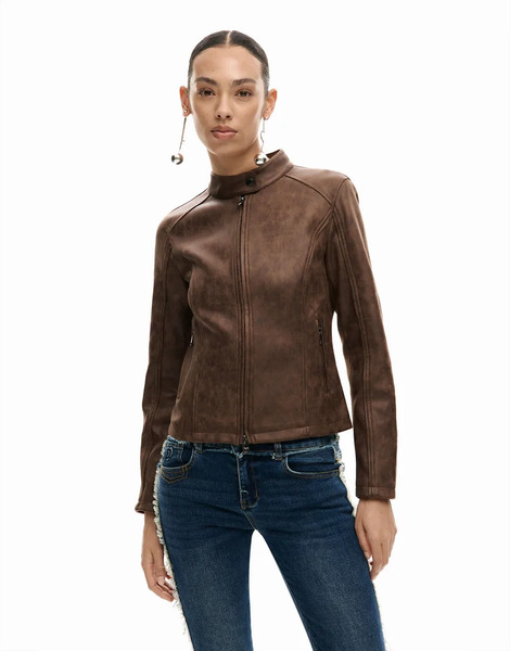  Desigual Jacket Faux Leather In Brown 