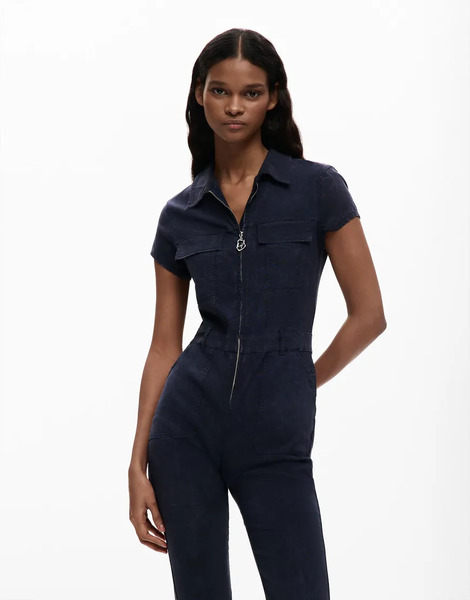  Desigual Long Jumpsuit Zipper In Blue 