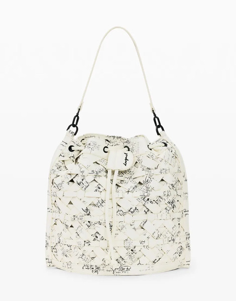  Desigual Medium Backpack Lettering In White Neutral 