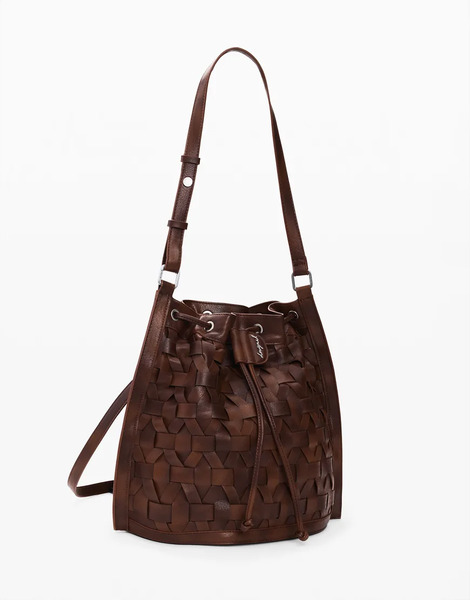  Desigual Medium Braided Drawstring Backpack In Brown 
