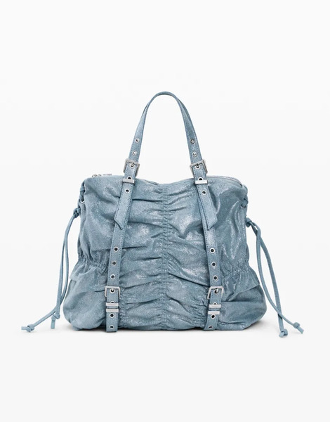  Desigual Medium Ruched Denim Backpack In Blue 
