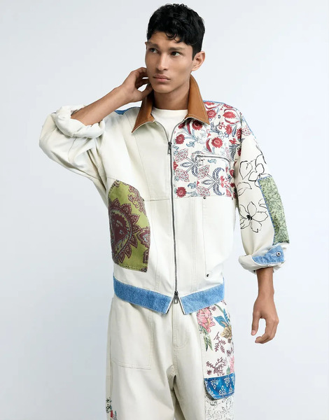  Desigual Patchwork Coat In White 
