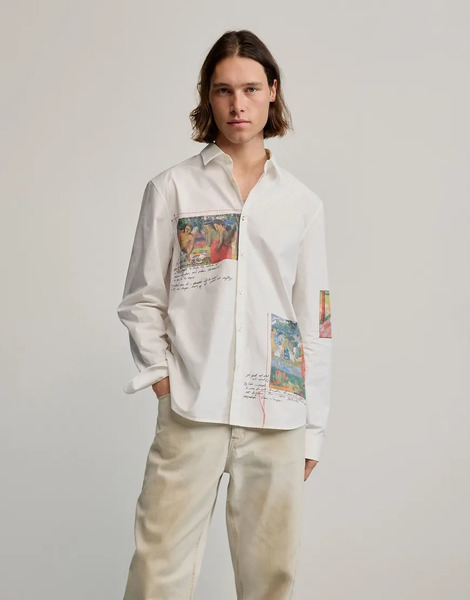  Desigual Printed Gaugin Shirt In White 