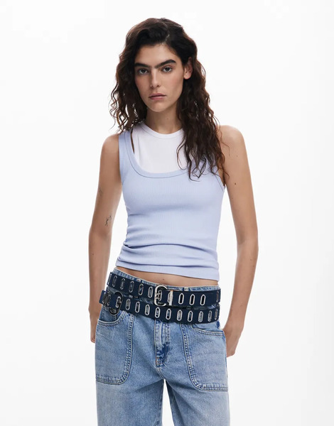  Desigual Reversible Belt In Blue 