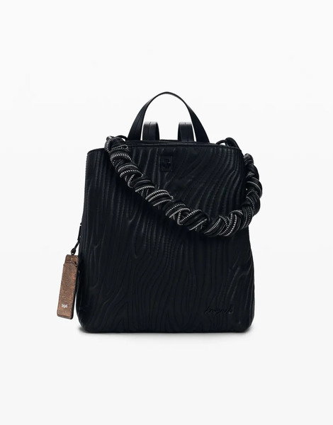  Desigual Small Backpack With Embossed Design In Black 