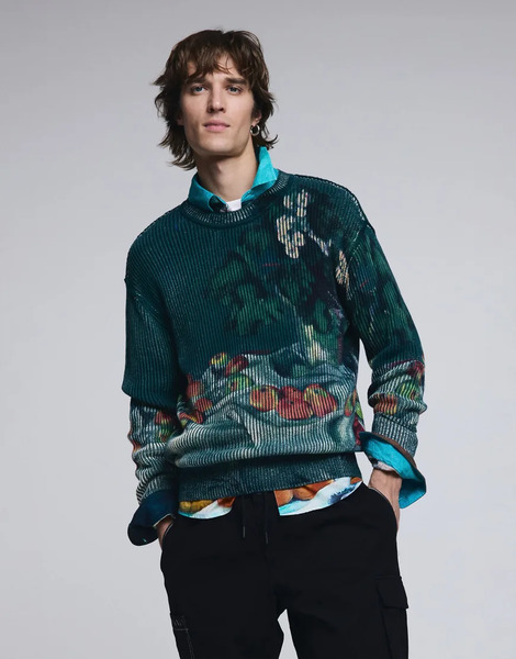  Desigual Still Life Texture Sweater In Blue 