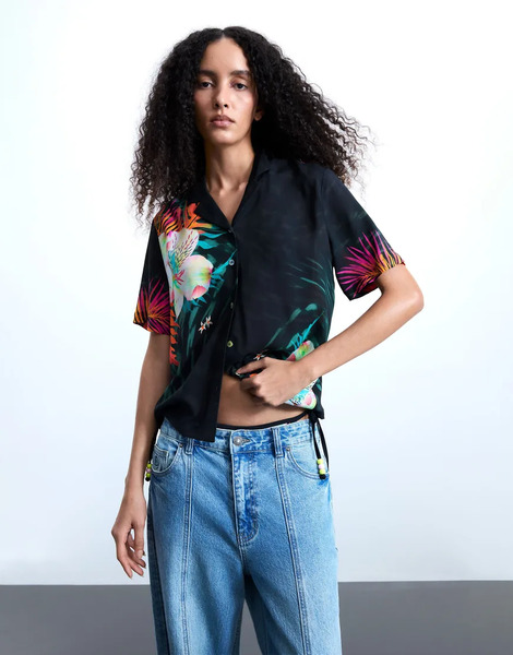  Desigual Tropical Shirt In Black 