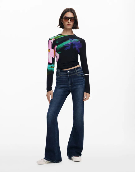 Desigual Washed Flared Jeans In Blue 