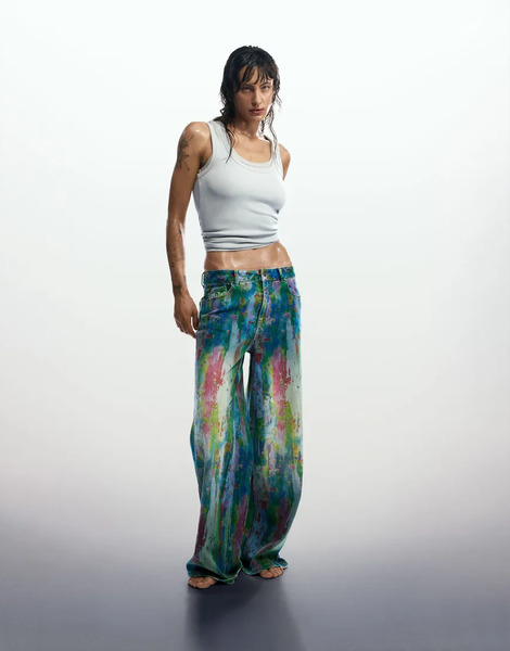  Desigual Wide Leg Splatter Jeans In Blue 