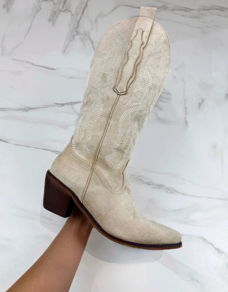  Dia Studios Cowboy Western Boots In Beige Sand Faux Suede Neutral 