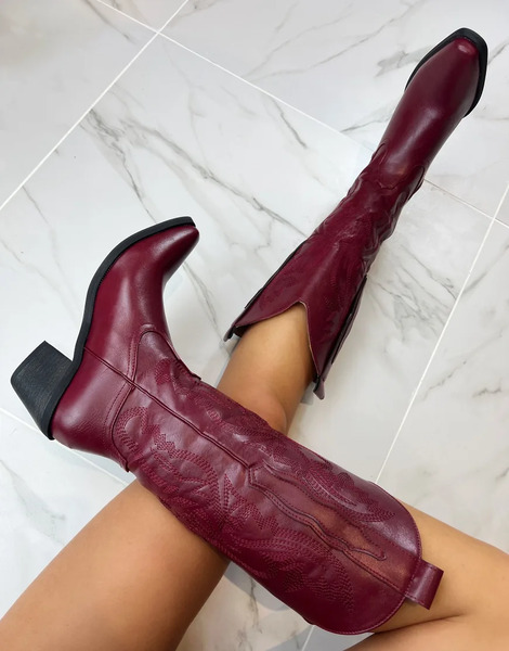  Dia Studios Cowboy Western Boots In Burgundy Red 