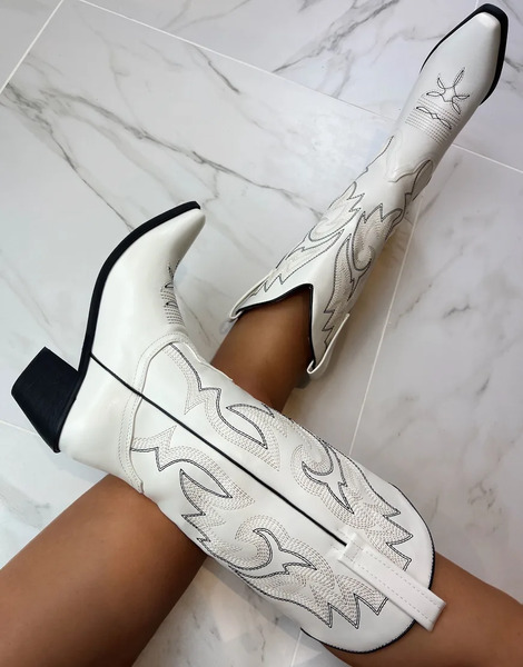  Dia Studios Cowboy Western Boots In Cream White 