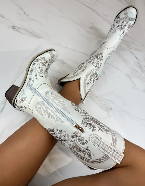  Dia Studios Cowboy Western Boots In White 