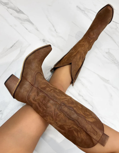  Dia Studios Cowboy Western Knee Boots In Brown 