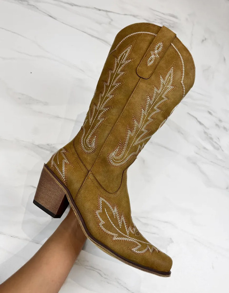  Dia Studios Cowboy Western Knee Boots In Tan Brown 