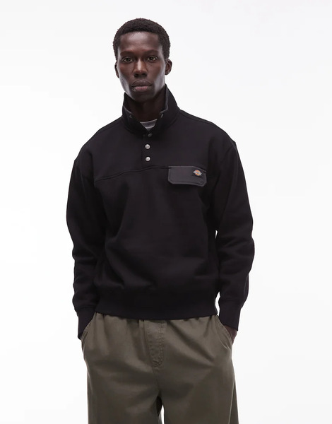  Dickies Apac 1/4 Button Jumper In Black 