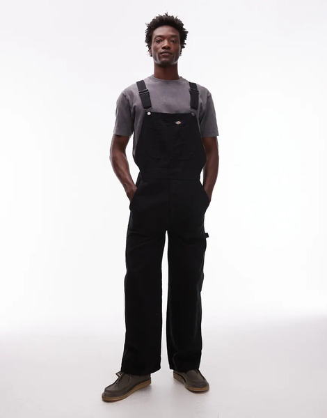 Dickies Canvas Dungarees In Black 