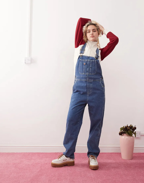  Dickies Classic Denim Dungarees In Blue 