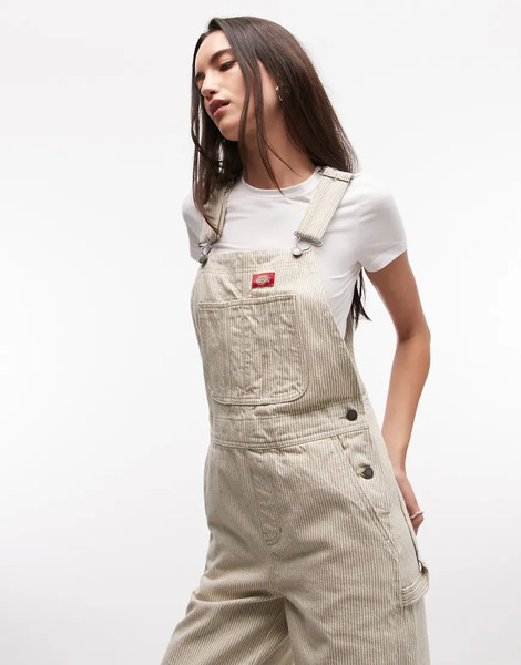 Dickies Hickory Striped Dungarees In Green 