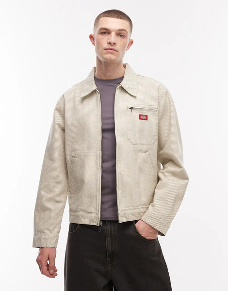 Dickies Hickory Striped Painter Jacket In Off White 