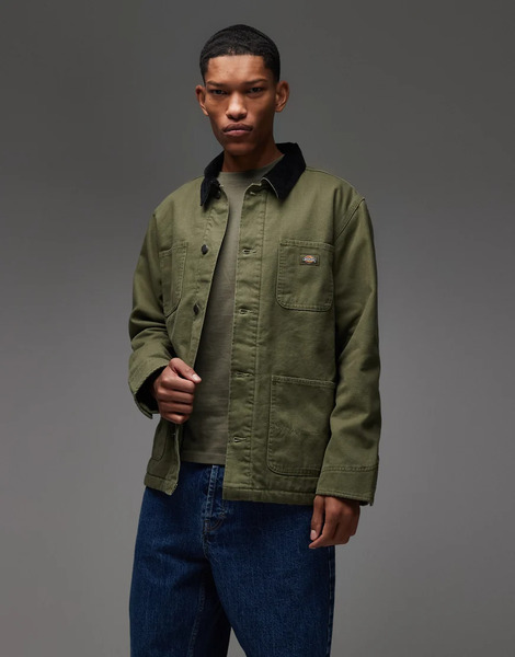  Dickies Lined Chore Canvas Jacket In Khaki Green 