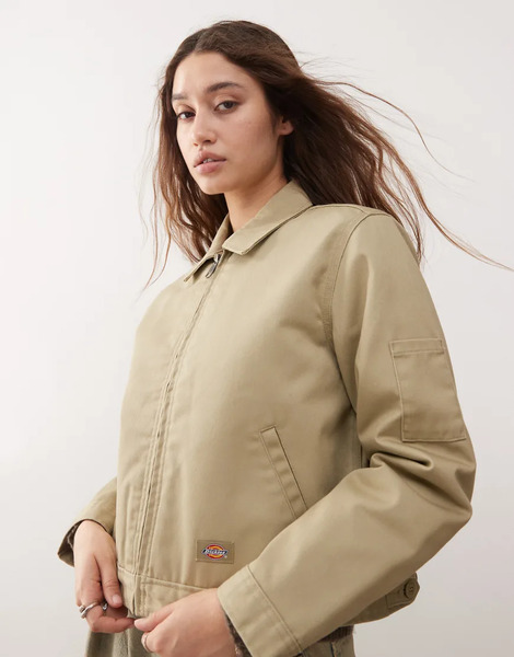  Dickies Lined Cropped Eisenhower Jacket In Beige Green 