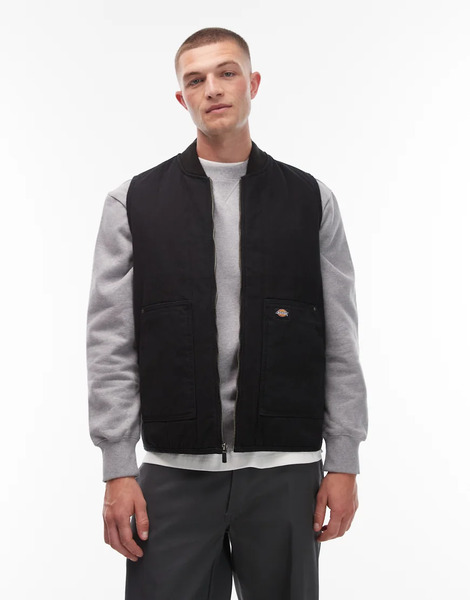 Dickies Quilted Canvas Gilet In Black 