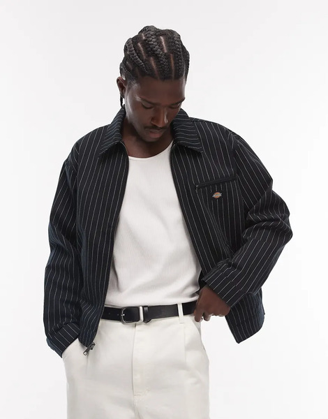  Dickies 247 Striped Work Jacket In Black 