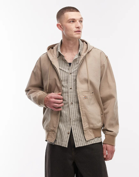  Dickies Unlined Canvas Hooded Bomber Jacket In Tan Brown 