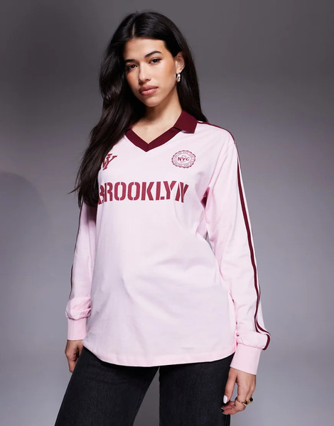  Edikted Brooklyn Contrast Oversized Polo Top In Light Pink 