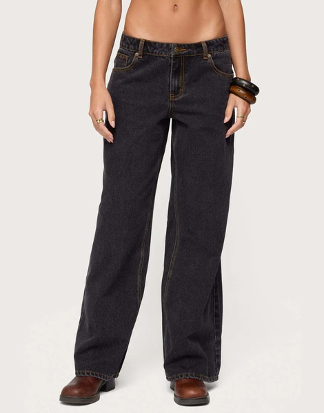  Edikted Contrast Stitch Low Rise Jeans In Black 