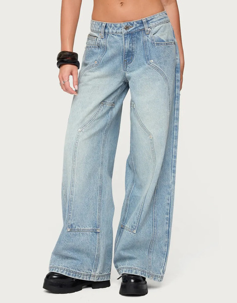  Edikted Dema Western Low Rise Jeans In Light Blue 
