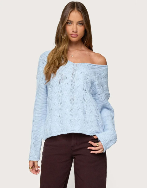  Edikted Inga Oversized Cable Knit Sweater In Light Blue 