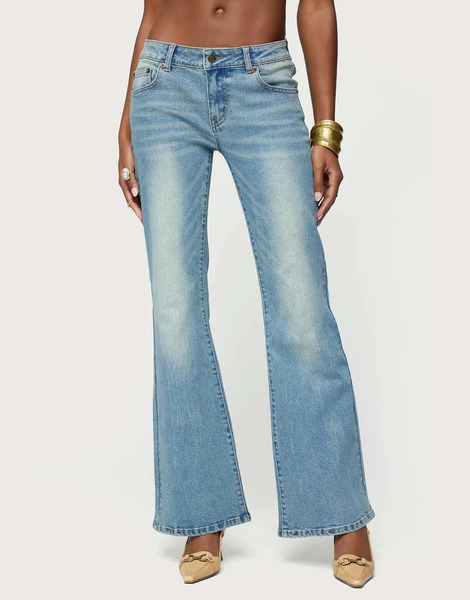  Edikted Jenni Washed Low Rise Flared Jeans In Blue Washed 