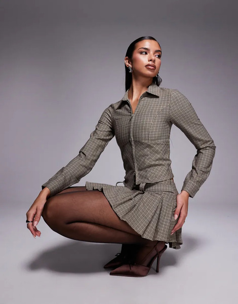  Edikted Lockette Co Ord Plaid Jacket In Brown Check 
