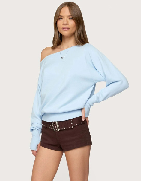  Edikted Off Shoulder Oversized Sweater In Light Blue 